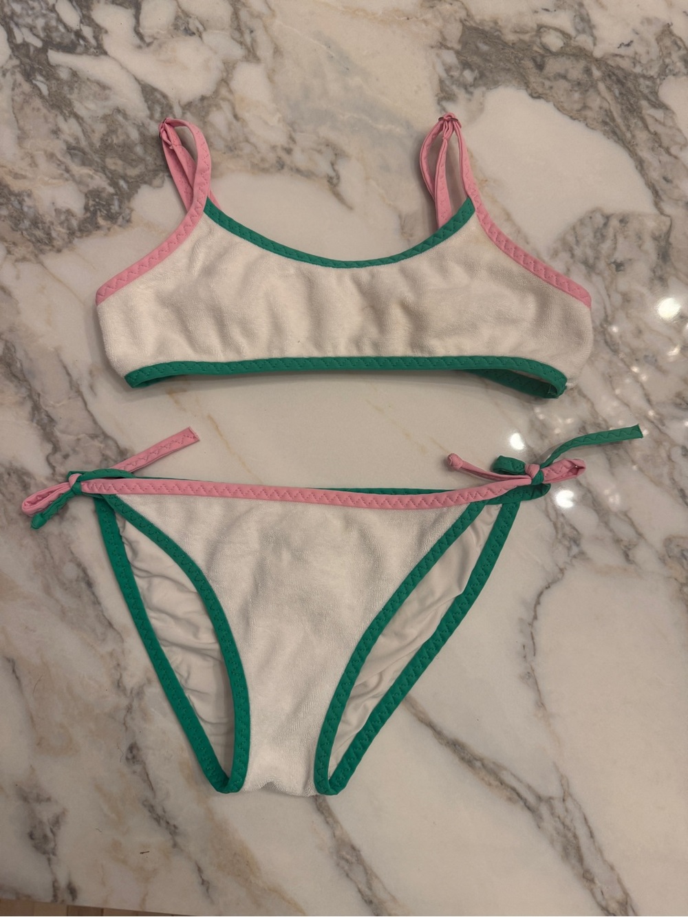 MC2 Saint Barth White Bikini with Pink and Green Trim - Kids Swim